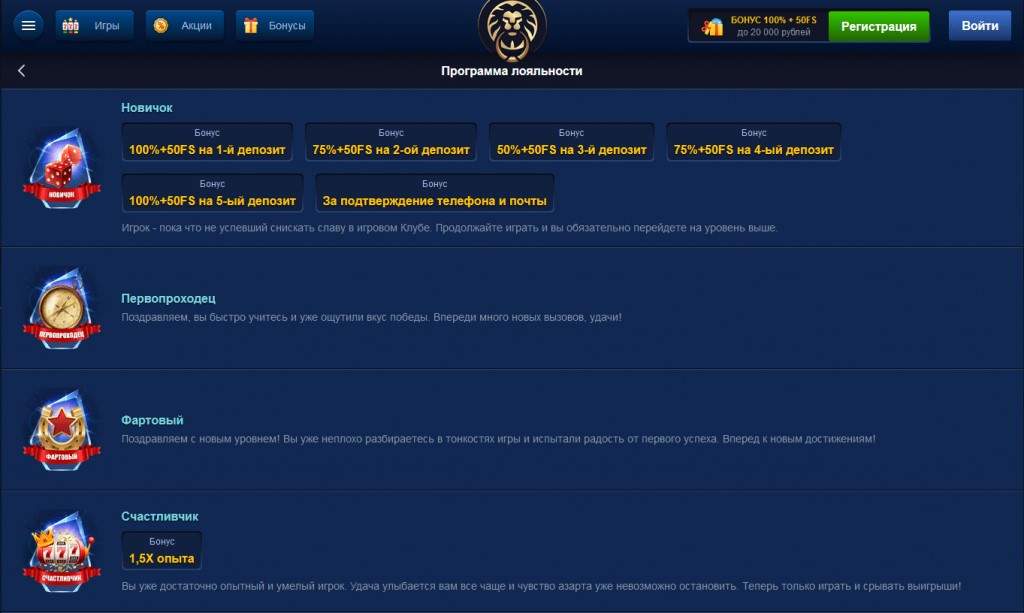 Программы лояльности Casino Lev